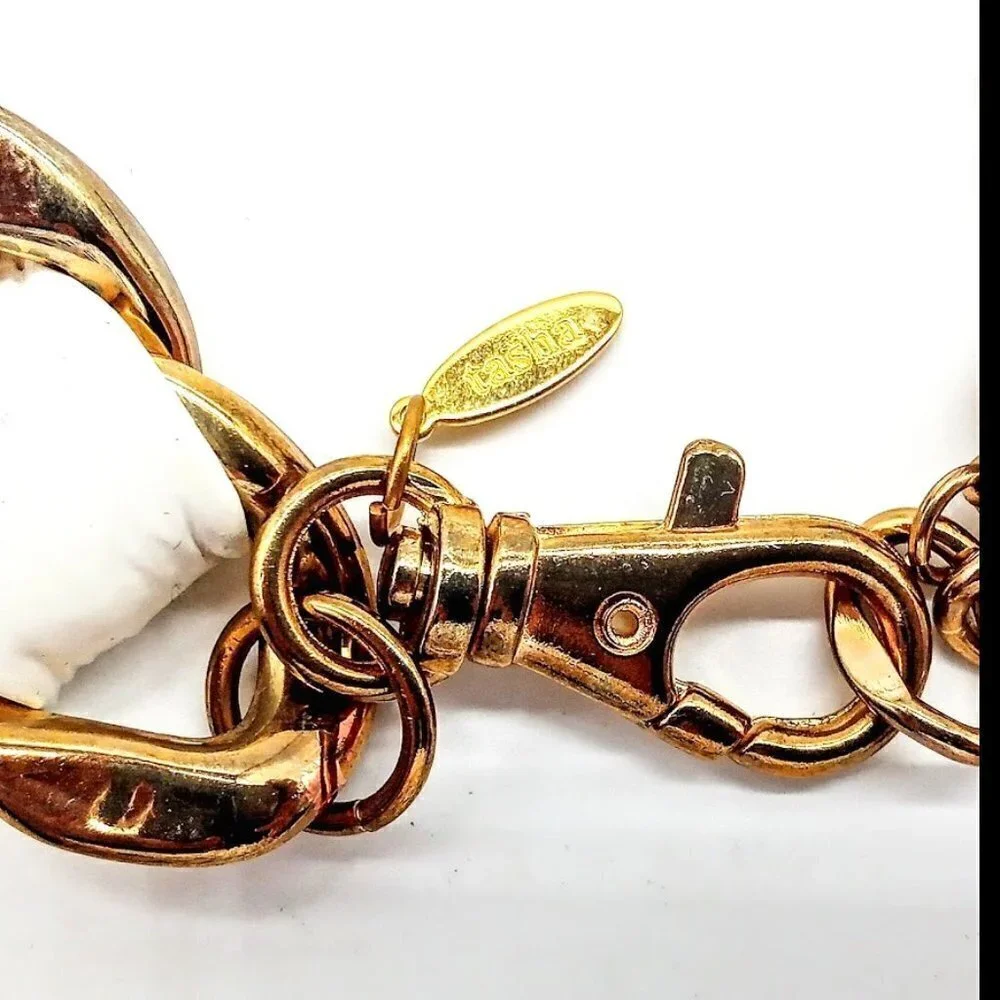 Vintage Tasha Gold Finish Chain Link White Faux Leather Braided Belt